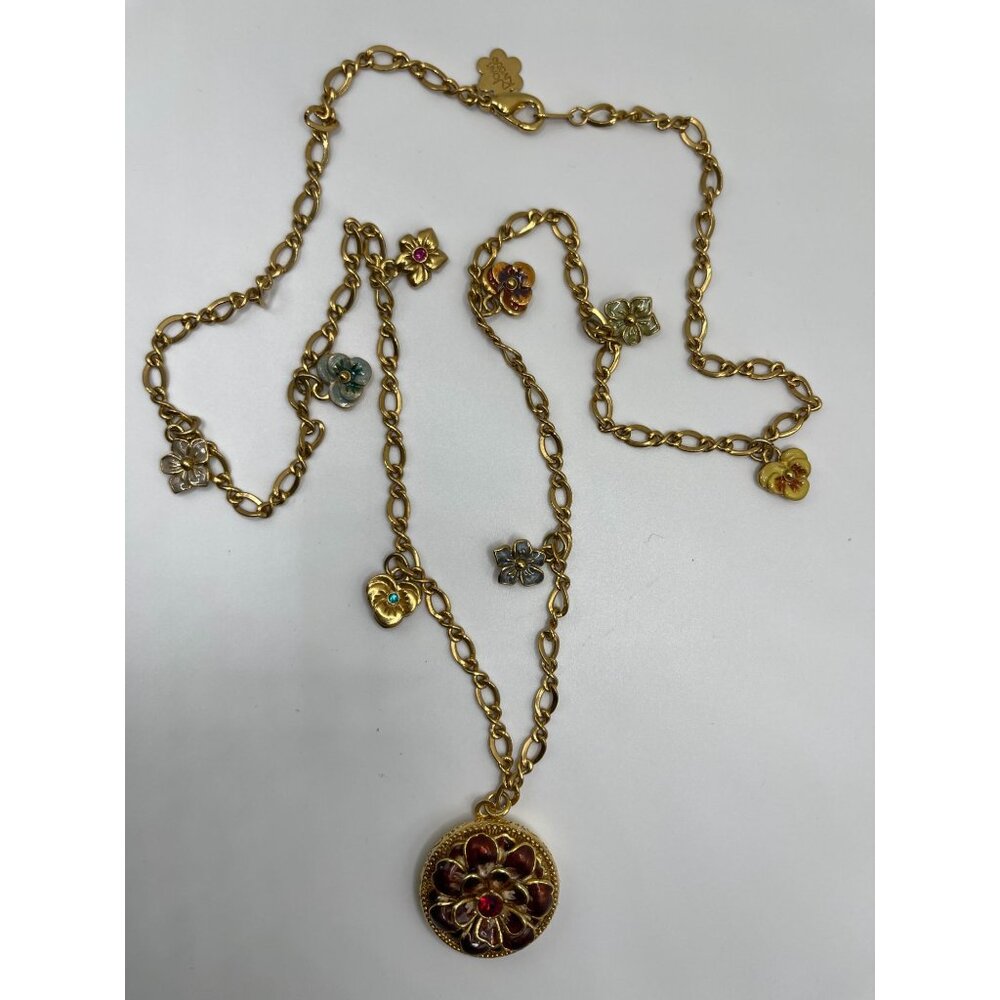 Vtg JOAN RIVERS Victorian Language of Flowers Locket Charm Necklace Gold Enamel - Picture 1 of 7
